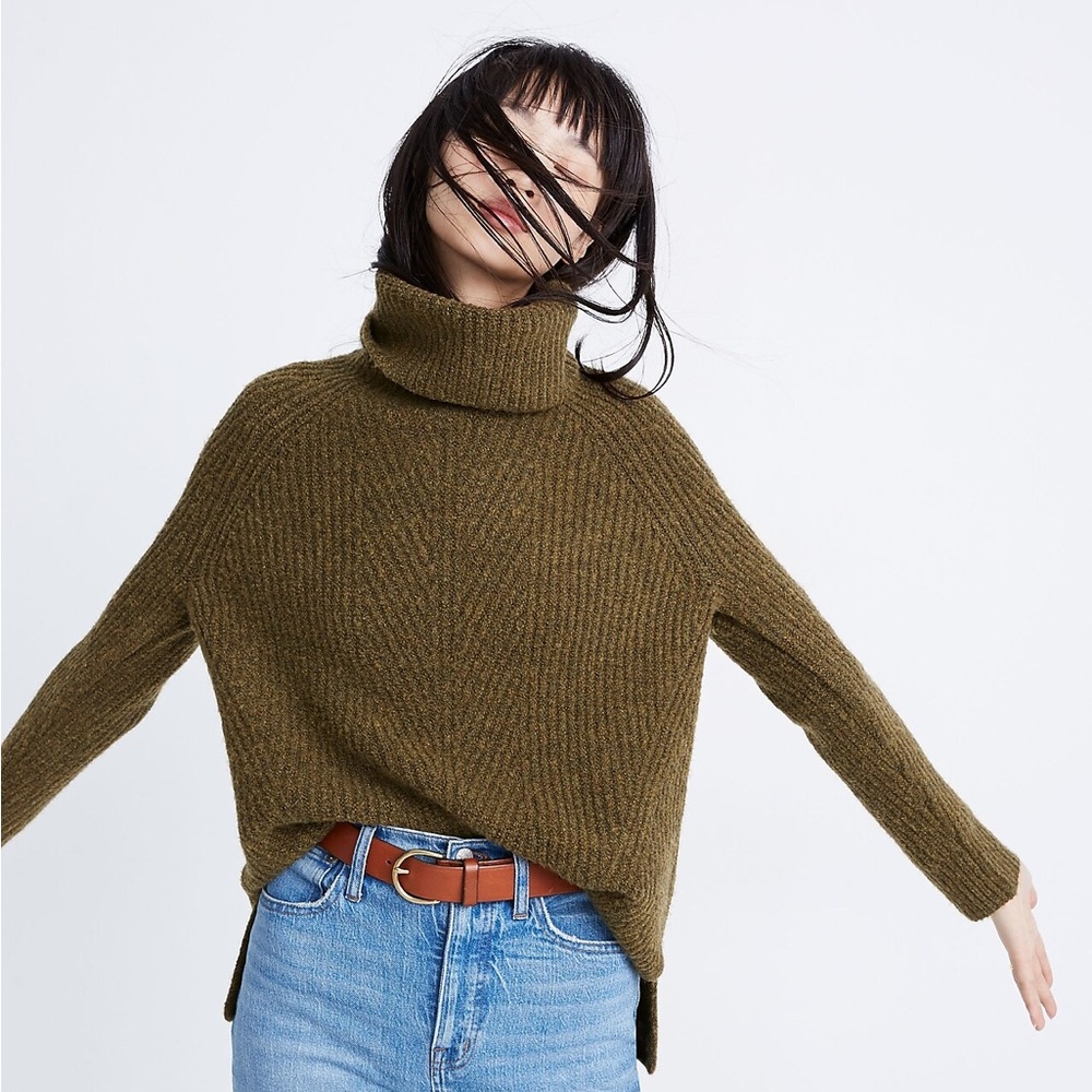 Madewell Olive Green Ribbed Turtleneck Sweater